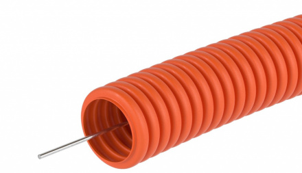 Труба ПНД гофрированная лёгкая, с зондом, без галогена (HF), оранжевая, диаметр 16 мм (100м)